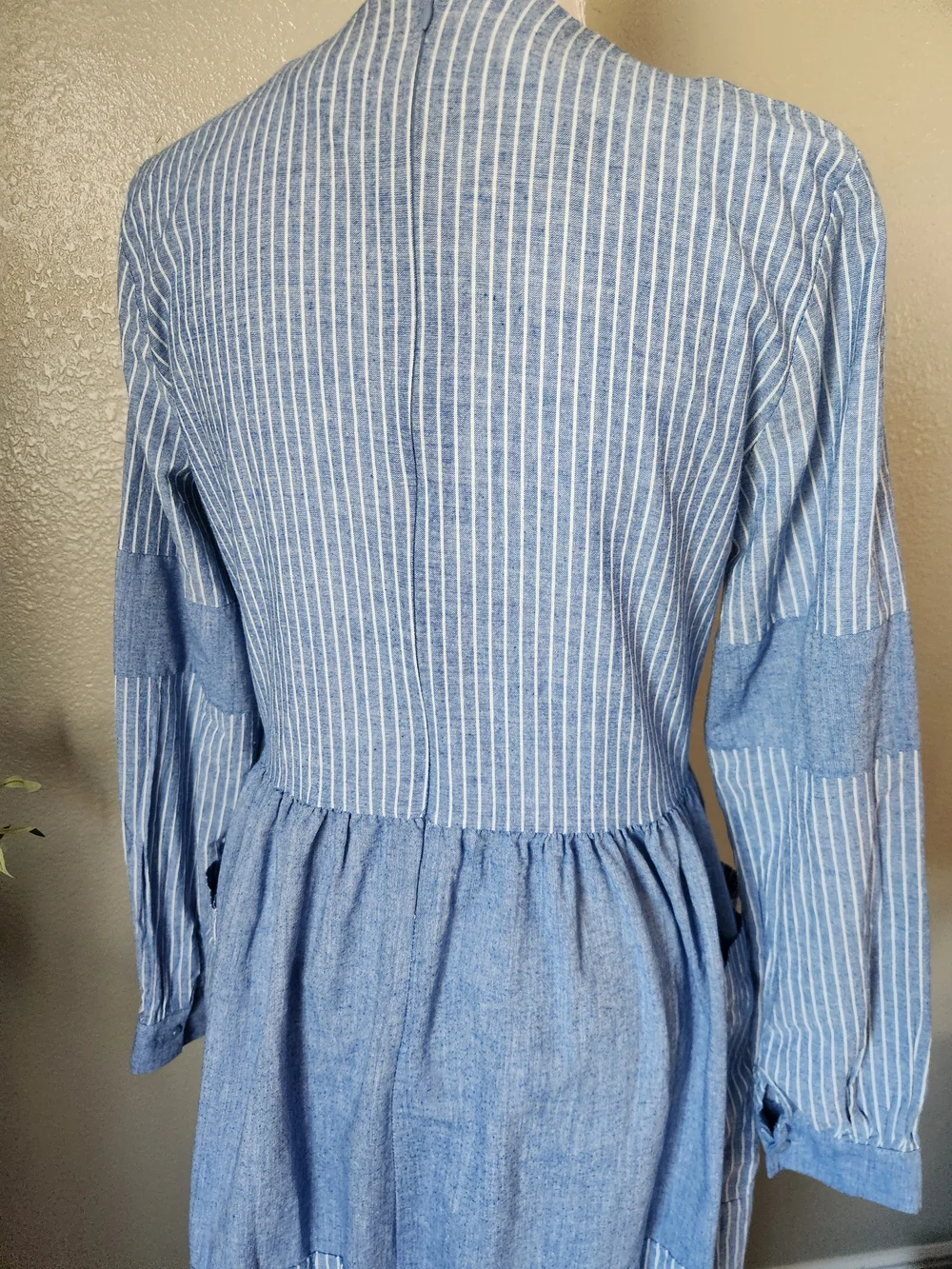 Women's Light Blue Pinstripe Long Sleeve Maxi Dress - Picture 6 of 8